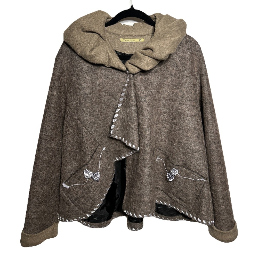 Anthropologie Tara Vao Wool Blend Full Snap Hooded Poncho Sweater Women's Size S